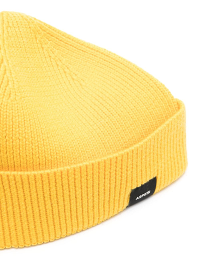Shop Aspesi Ribbed-knit Wool Beanie In Yellow
