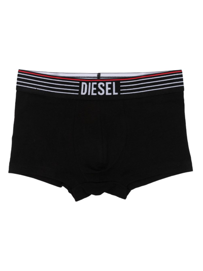 Shop Diesel Logo-waist Cotton Boxer Briefs (set Of Three) In Black