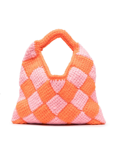 Shop Marni Small Market Diamond Crochet Bag In Pink