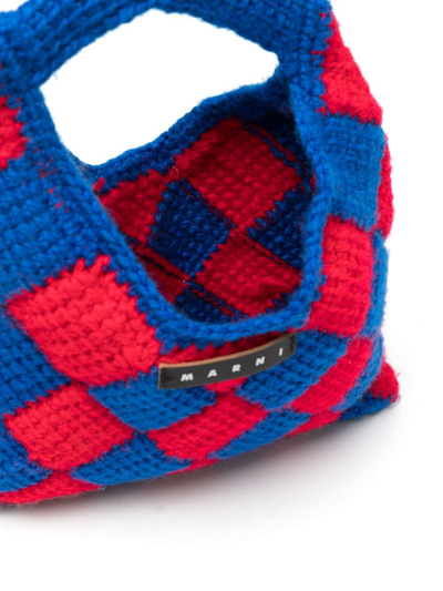 Shop Marni Small Market Diamond Crochet Bag In Red