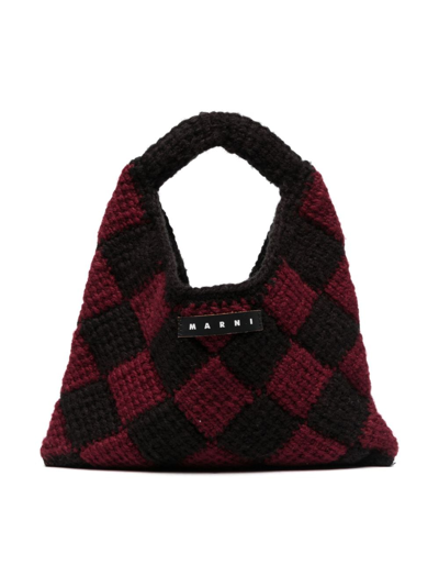 Shop Marni Diamond Crochet Tote Bag In Red