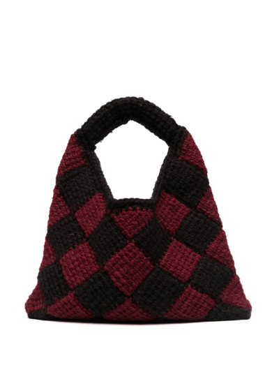 Shop Marni Diamond Crochet Tote Bag In Red