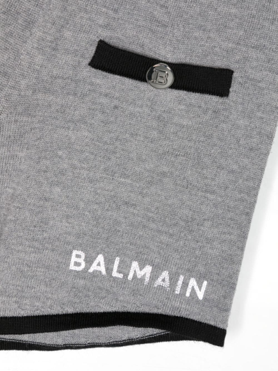 Shop Balmain Logo-print Wool Shorts In Grey