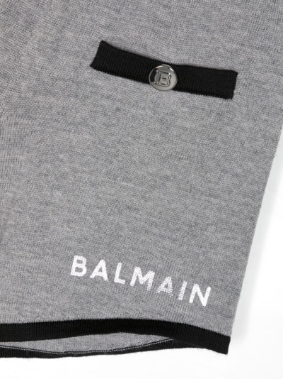 Balmain Logo-print Wool Shorts In Grey