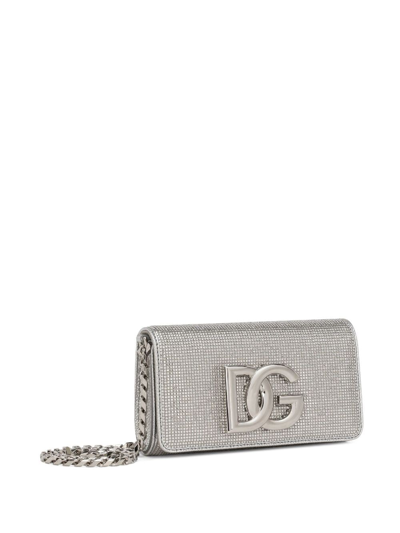 Dolce & Gabbana Logo-plaque Crystal-embellished Crossbody Bag In Grey