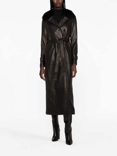 Blancha Shearling-collar Double-breasted Coat In Black