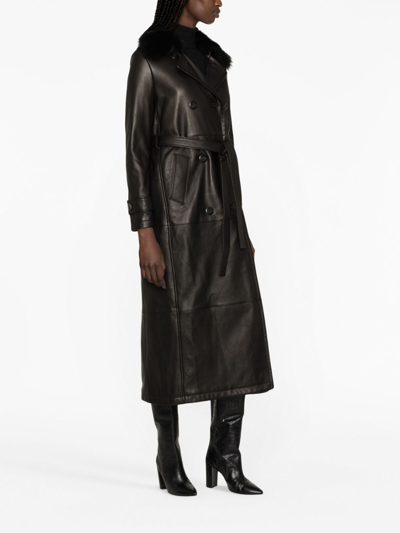Blancha Shearling-collar Double-breasted Coat In Black