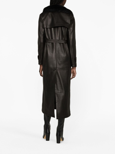 Blancha Shearling-collar Double-breasted Coat In Black