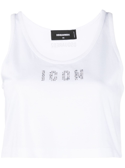 Shop Dsquared2 Icon Embellished Cotton Crop Top In White
