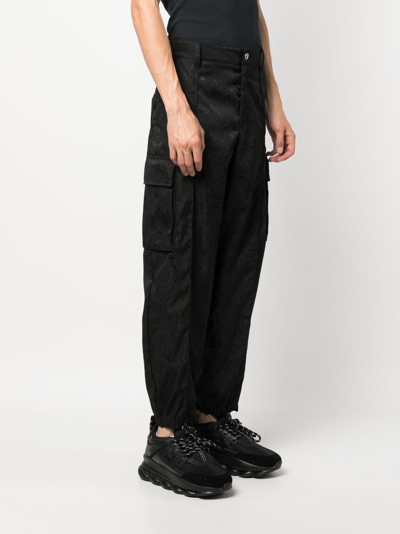 Shop Versace Floral-mesh Straight-leg Trousers In Black