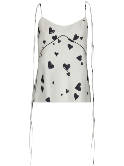 Shop Marni Bunch Of Hearts Silk Camisole Top In White