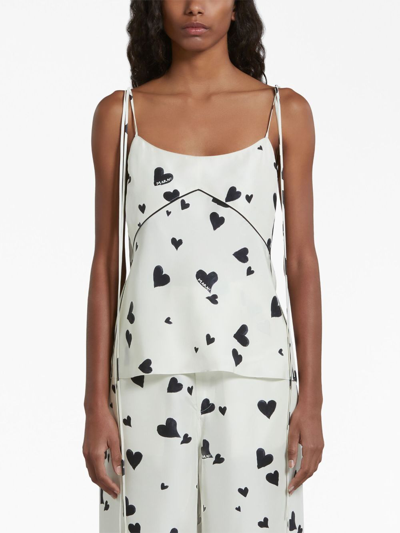 Shop Marni Bunch Of Hearts Silk Camisole Top In White