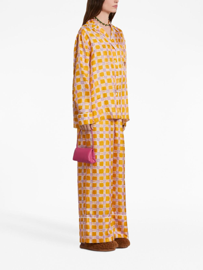 Shop Marni Check Fields Silk Pajama Shirt In Orange