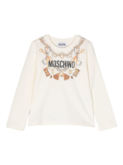 Shop Moschino Logo-print Long-sleeve T-shirt In Neutrals