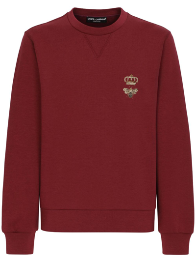 Shop Dolce & Gabbana Bee-embroidered Cotton Sweatshirt In Red