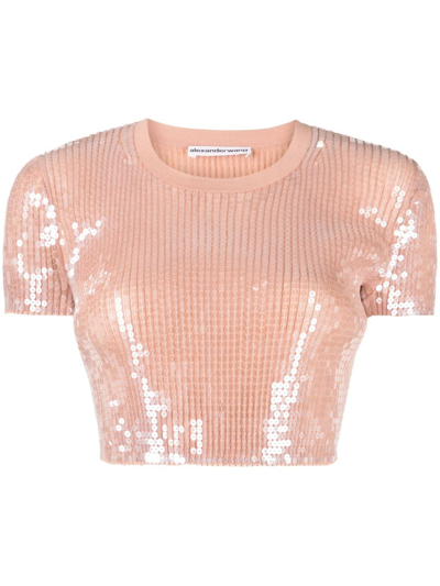 Alexander Wang Sequin-embellishment Cropped T-shirt In Pink