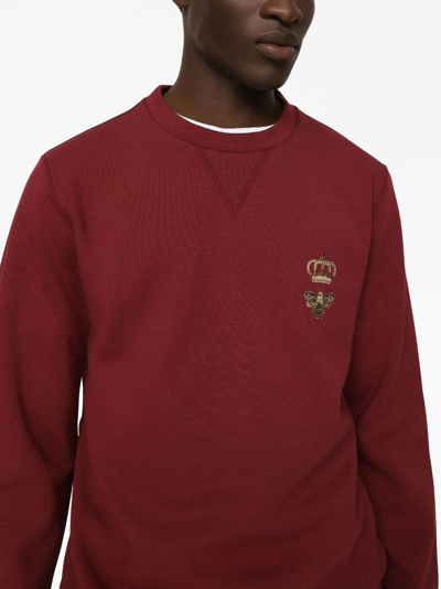 Shop Dolce & Gabbana Bee-embroidered Cotton Sweatshirt In Red