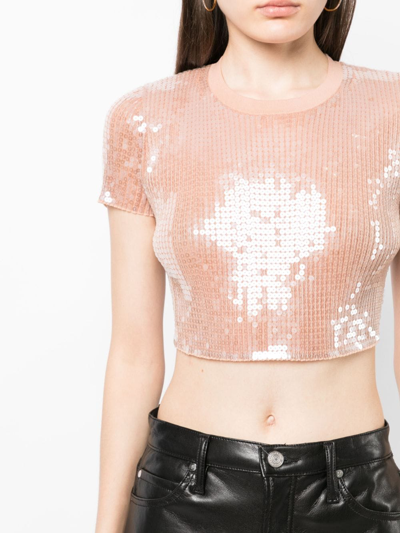 Alexander Wang Sequin-embellishment Cropped T-shirt In Pink