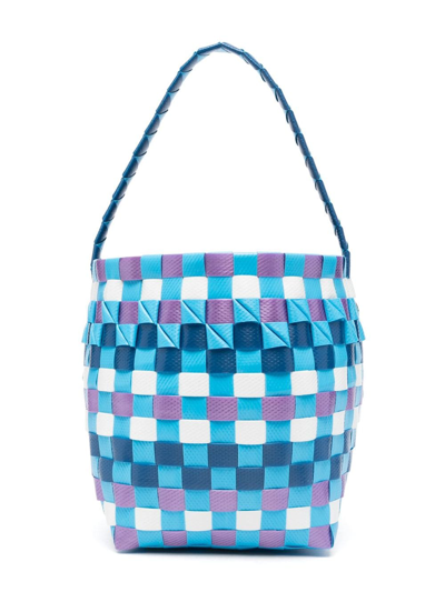 Shop Marni Pod Interwoven Bucket Bag In Blue