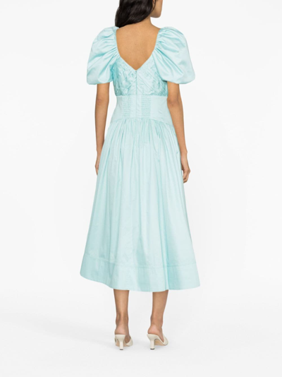 Shop Aje Gabrielle Puff-sleeve Midi Dress In Blue