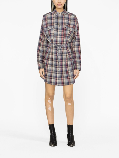 Shop Marant Etoile Plaid Check Midi Shirtdress In Blue