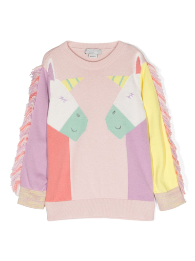 Shop Stella Mccartney Unicorn-print Frayed-edge Sweatshirt In Pink
