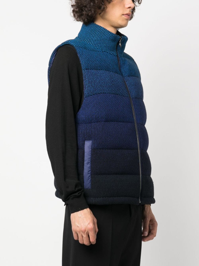 Shop Missoni Ombré-effect Embroidered Padded Gilet In Blue