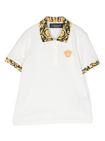 Shop Versace Barocco Baby Polo Shirt In White