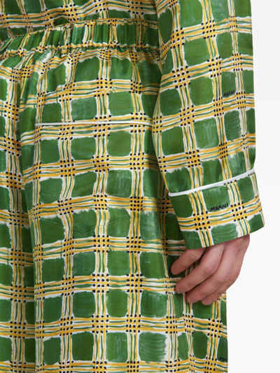 Shop Marni Check Fields Silk Wide-leg Trousers In Green