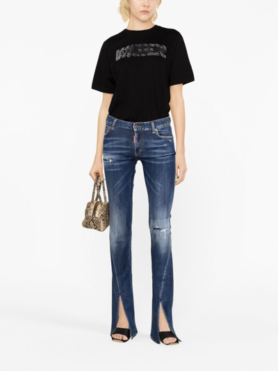 Shop Dsquared2 Distressed Trumpet Bootcut Jeans In Blue