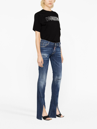Shop Dsquared2 Distressed Trumpet Bootcut Jeans In Blue