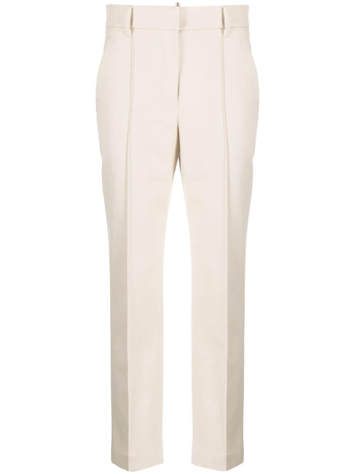 Shop Brunello Cucinelli High-waisted Cotton Cigarette Trousers In White