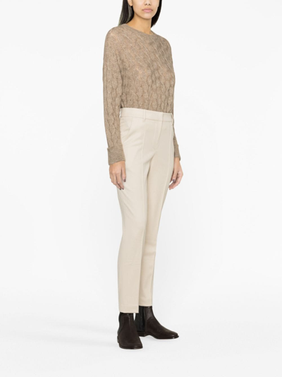 Shop Brunello Cucinelli High-waisted Cotton Cigarette Trousers In White