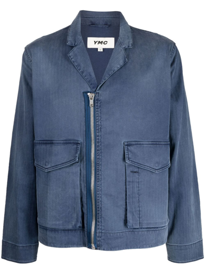 Shop Ymc You Must Create Walker Zip-up Washed Jacket In Blue
