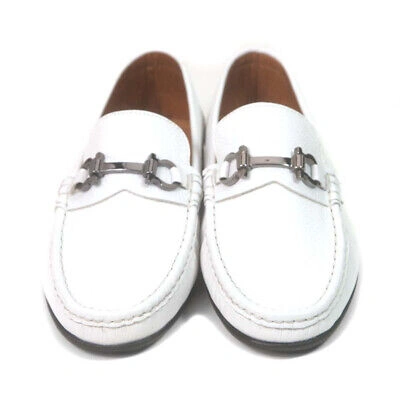Pre-owned Sigotto Uomo White Grain Leather Bit Loafer With Leather Sole
