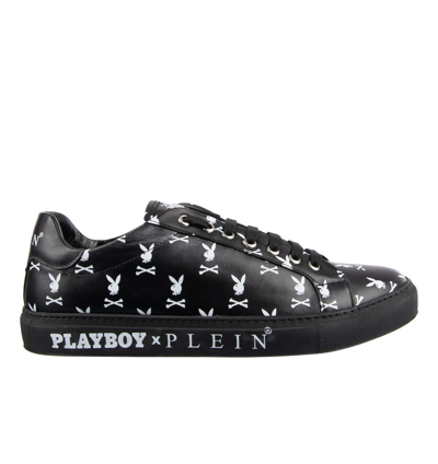 Pre-owned Philipp Plein X Playboy Low-top Skull Logo Printed Sneaker Black White 08341