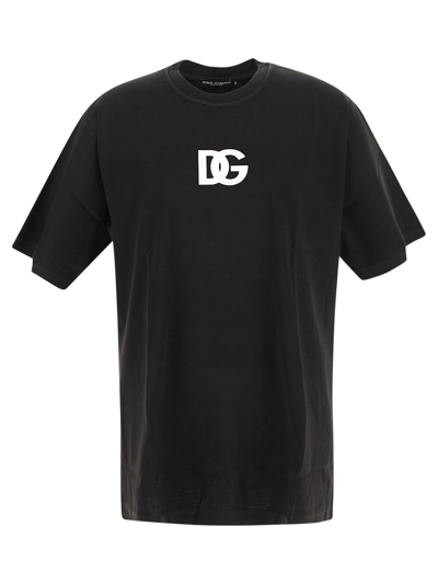 Shop Dolce & Gabbana Logo Print Cotton T-shirt In Black