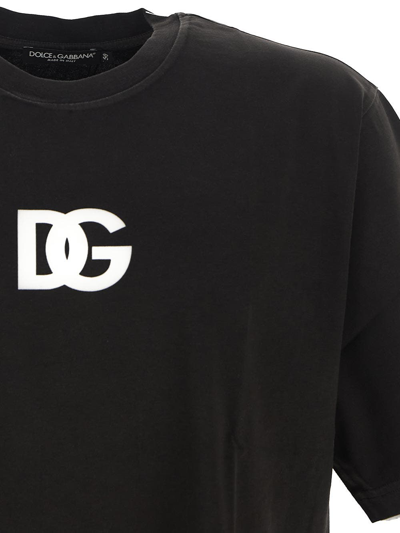 Shop Dolce & Gabbana Logo Print Cotton T-shirt In Black