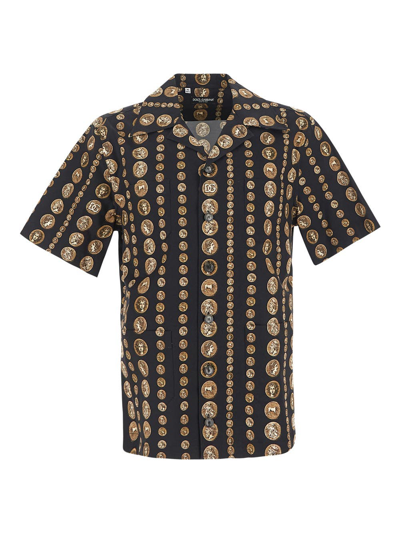 Shop Dolce & Gabbana Coin Print Stretch Drill Hawaiian Shirt In Black