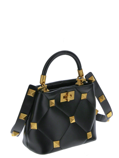 Shop Valentino Roman Stud Medium Chain Shoulder Bag In Black
