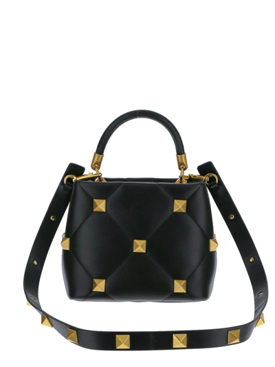 Shop Valentino Roman Stud Medium Chain Shoulder Bag In Black