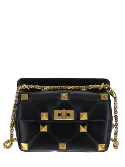 Shop Valentino Roman Stud Small Shoulder Bag In Black