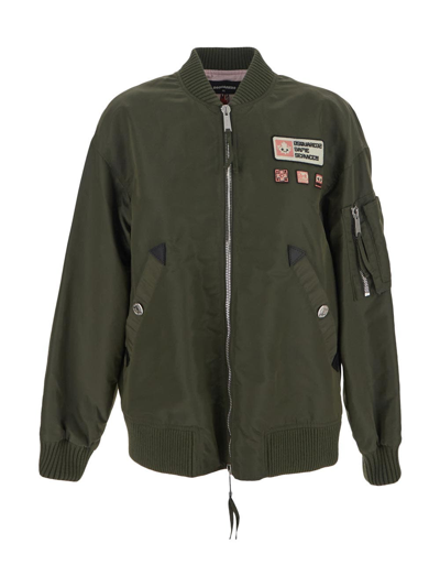 Dsquared2 Oversized Fit Game Service Nylon Bomber Jacket In Green