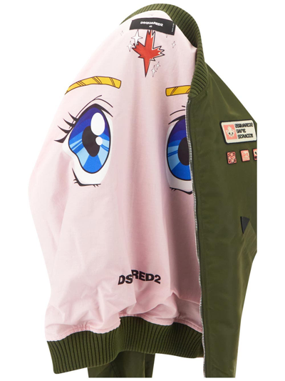 Dsquared2 Oversized Fit Game Service Nylon Bomber Jacket In Green