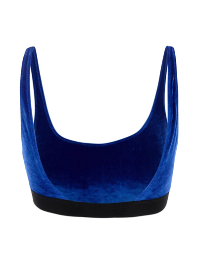 Shop Tom Ford Velvet Logo Bralette In Blue