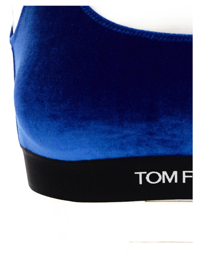 Shop Tom Ford Velvet Logo Bralette In Blue