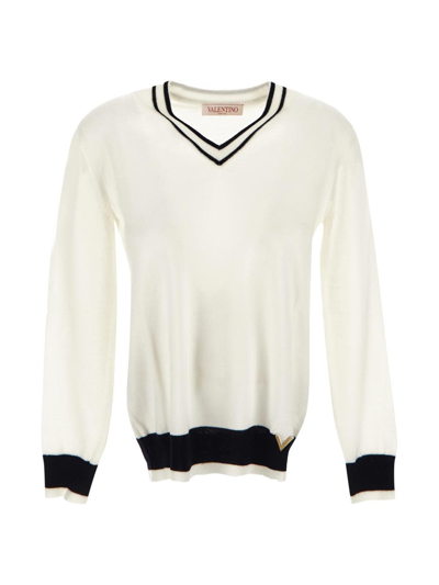 Shop Valentino V-neck Sweater In Ivory