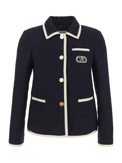 Shop Valentino Tweed Jacket In Blue