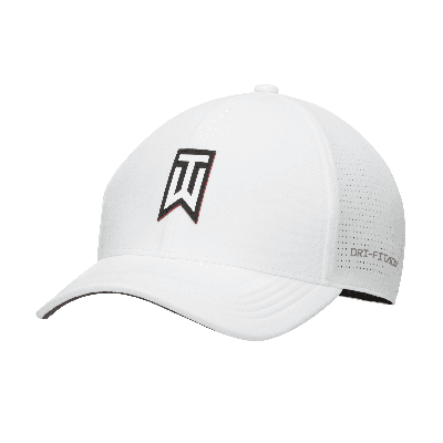 Shop Nike Tiger Woods Structured  Unisex Dri-fit Adv Club Cap In White