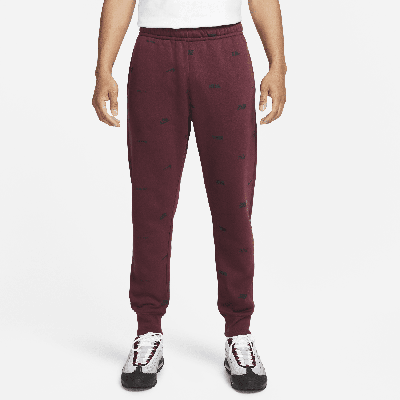 Shop Nike Men's Club Fleece Brushed-back Allover Print Jogger Pants In Red